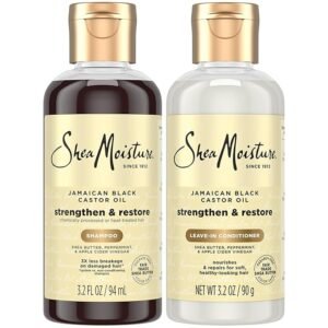 SheaMoisture Tamaño de Viaje, Jamaican Black Castor Oil Strengthen & Restore Shampoo and Leave-In Conditioner Set, (3.2 Oz)