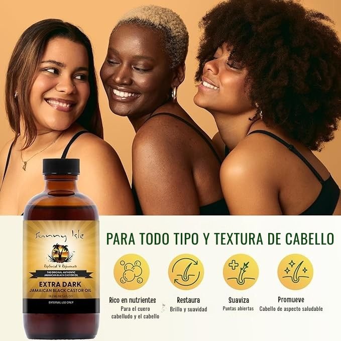 Aceite de ricino jamaicano Sunny Isle para piel y cuerpo, extra oscuro, bote de 4 onzas